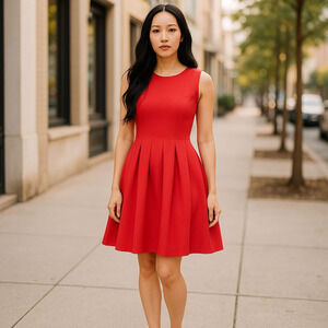 Calvin Klein Pleated Scuba Fit and Flare Pink/Salmon Dress Size 10